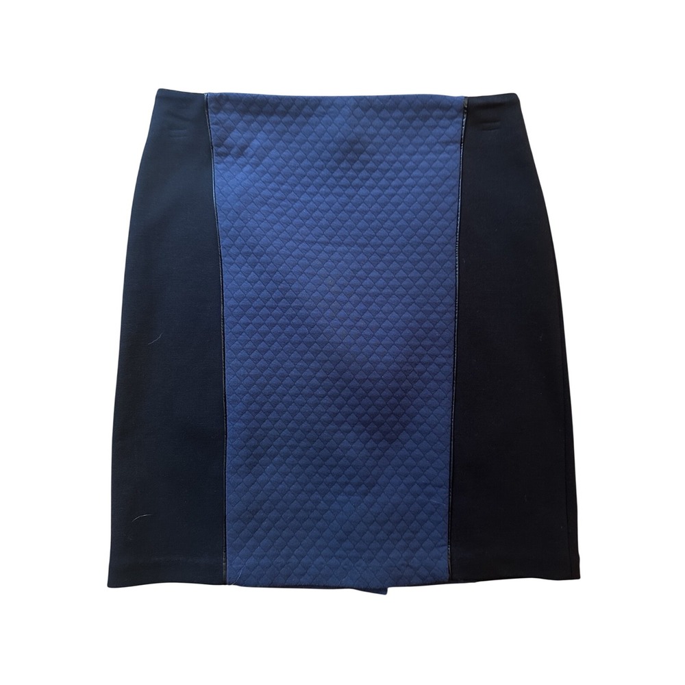 Laundry by Shelli Segal Skirt 4 Navy Black Quilted Mini Pencil Faux Leather Trim